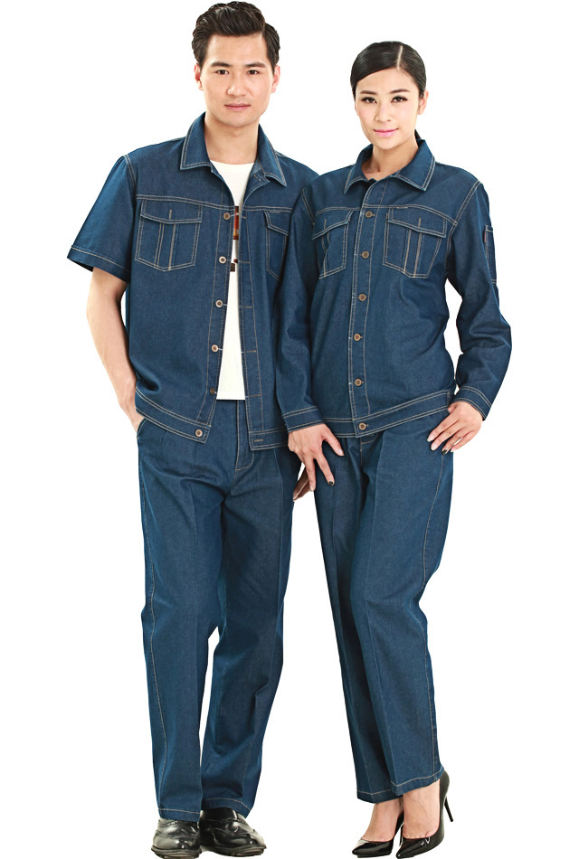 KG-320款精梳棉牛仔長袖、短袖套裝牛仔工作服定制款式